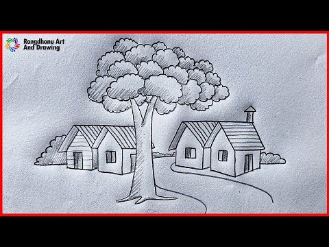 Simple Village Scenery Drawing | Easy Pencil Sketch for Beginners