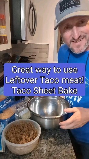 151 reactions · 28 shares | Leftover Taco meat? No problem! I can't remember where I saw this recipe at, so sorry , but I tweaked it to a simple Sheet Pan Taco Bake for us!!! Super easy meal everyone will love! That's if you like Tacos of course. #leftovers #tacos #easyrecipes #cooking #cooking #dadsofinstagram #fyp #reels | Small Town Wreath Shop | Facebook