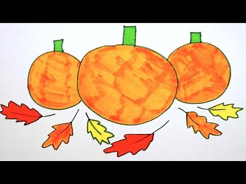 Coloring Fall Pumpkin With Autumn Leaves
