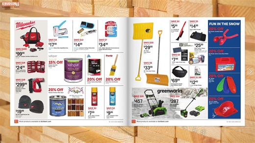 🍂 November Savings Are Here! 🍂 We’ve got “Savings to be Thankful For” all month long at Knudson Lumber & Hardware! 🛠️ From outdoor power tools and paint to snow shovels and ice melt — stock up now and get ready for winter. 💡 Check out deals like: • Milwaukee M18 Compact Drill Kit – $99.99 (Save $100!) • Impact-Duty Screwdriver Bit Set – $24.99 (Save $19) • Outdoor Power Stake or Extension Cord – $9.99 each • 15% Off Valspar Accolade Interior Paint • 20% Off General Finishes Wood Stain • Buy 