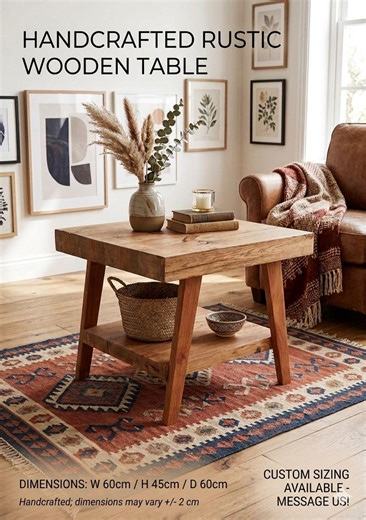 Handcrafted Solid Wood Rustic Coffee Table, Farmhouse Square End Furniture - Etsy