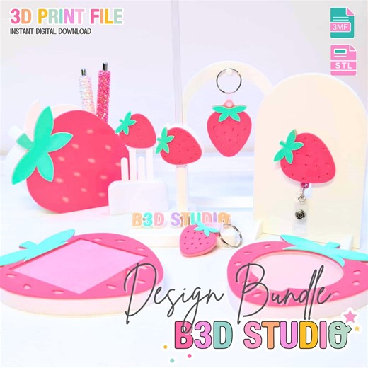 Strawberry 3D Print File Bundle: Pen Holder, Keychain, More (STL & 3MF Digital Download) - Etsy