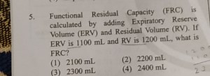 Functional Residual Capacity (FRC) is calculated by adding Expi... | Filo