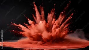 Vibrant maroon powder explosion creating an abstract pattern against a dark background. Swirling bursts of paint in vivid shades of maroon evoke a sense of energy, creativity, and motion.