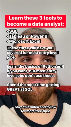 12K views · 69 reactions | Learn these 3 tools to become a data analyst! #dataanalysis #dataanalyst #dataanalytics #breakintotech #tech #data #techjobs #highincomeskills | Elijah Butler - Learn Data Analytics Online | Facebook