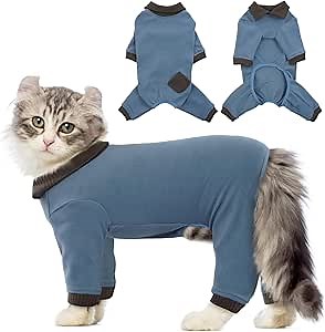 QBLEEV Sticky Hair Cat Clothes, Soft Cat Pajamas for Cats Only, Prevent Lost Fur Kitten Sweater Onesie, Stretchy Recovery Suit for Female Male Cats After Surgery Daily Wear, Sky, M