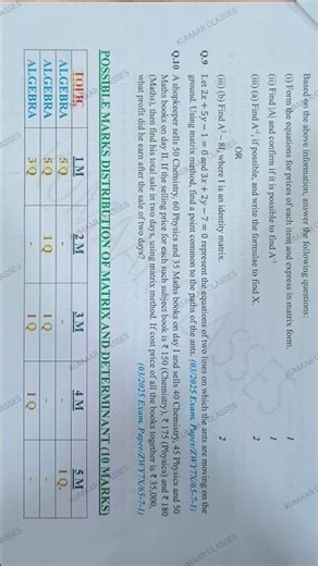 Matrices Important 3,4,5 marks Questions of 2025-10 out of 10 in Algebra #matrix #10/10 #study #love