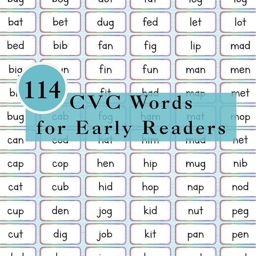 CVC Word List Flashcards: Phonics Early Reading Practice (digital Download PDF) - Etsy