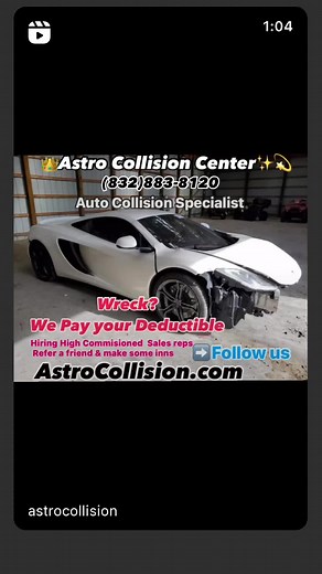 Wreck? Call Astro Collision Center - The body shop that pays your Deductible. #motivation #htxfoodie #houstonfood #houstontx #houston #htx #texas #htown #houstontexas #success #money #houstonlife #katytx #houstonfoodie #houstonnightlife #houstonevents #houstoneats #wealth #astrocollision #houstonmodels #mclaren #houstonmusic #houstoncity #collisionrepair #houstontips #SuperBowl #superbowl2024 #rodeo #rodeohouston #houstonrodeo
