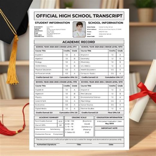 Homeschool High School Transcript Template Editable, Academic Record Form, College Application Grade Report Card, Canva Student Diploma PDF - Etsy
