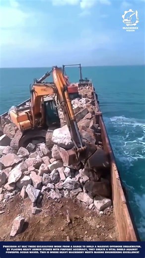 Excavator Rock Placing Machine Work for Sea Wall Maintenance and Coastal Defense