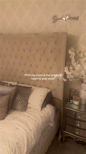 Whitney Stone on Instagram: "My room is the smallest room to ever exist ✨🤍 It might be tiny, but it has everything I need — a cozy bed, soft bedding, and calm girly vibes that make it feel like the coziest room ever. Proof that small rooms can still be dreamy, peaceful, and aesthetic 🤍🦢 Follow for more cozy room content, small room ideas, and room makeovers ✨ Tags: #smallroom #cozyroom #roomdecor #girlyroom #bedroominspo"