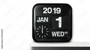 Symbolizing the change from 2019 to 2020 New Year concept, Real analog clock flip number counter for 2019-2020 countdown with audio Included, Slow Motion footage and copy space for your text