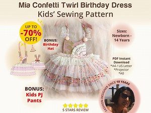 Birthday Dress Kids Sewing Pattern With Ruffled Skirt Tulle Party Dress Pattern Fairy Princess Whimsical Gown PDF Birthday Hat - Etsy