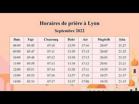 Horaires de prière à Lyon pour Septembre 2022