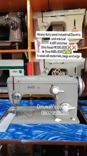 Omuwah's Couture on Instagram: "Pfaff Electric and manual Sewing machine Foreign Used Tested and working perfectly It sew all materials, perfect for wig making Foreign Used , 08029505395 Functions👉👉👉👉 Straight Zigzag Weaving with zizag stitch Button holes Button tacking Embroidery It uses Twin needle Fast Strong and durable Sews all fabric & wigs Direct to light Easy Threading Industrial shuttle and reeler 14 Sanya street Aguda surulere Lagos #singersewingmachines sewingmachine #brothercompu
