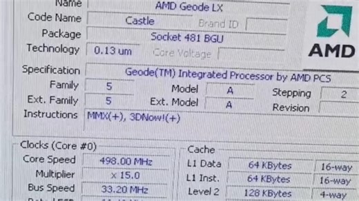 ！低功耗嵌入式~AMD GEODE LX800处理器在Win2000环境下国际象棋和CPU-Z测试得分！感谢粉丝“GC-Herrington”提供测试视频！