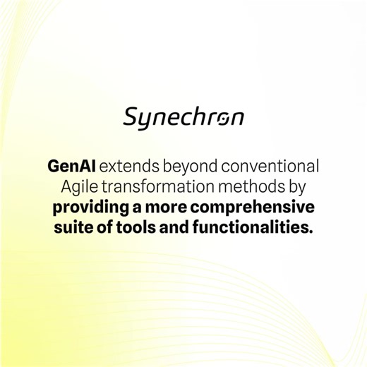 GenAI is transforming Agile transformation processes through advanced tools and capabilities that enhance efficiency, creativity, and personalization across all levels of an organization. Read Humble Fung’s insights on how firms can leverage this robust technology. https://shorturl.at/aAczm | Synechron | Facebook