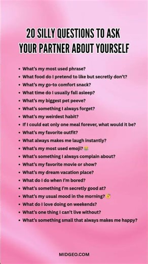 20 Silly questions to ask your partner about yourself #relationship #love #couplegames