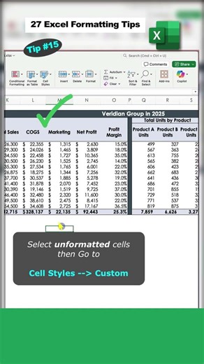 Excel Formatting Tips - Tip 15 - Use Cell Styles #shorts