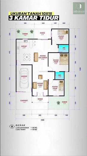 DENAH RUMAH 10X15 | 3 KAMAR TIDUR
