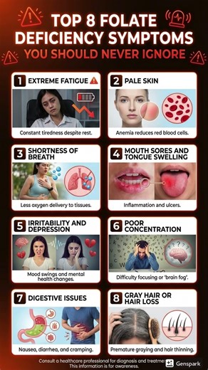 8 Folate Deficiency Warning Signs | #shorts #folate #vitaminb12 #anemia #health #fitness