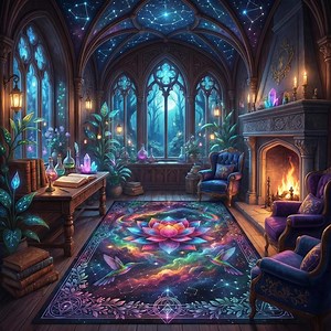 Mystical Galaxy Lotus Rug With Hummingbirds and Cosmic Mandala for Boho, Zen, Meditation Spaces - Etsy