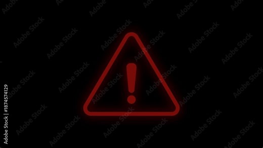 Warning risk icon video, red attention icon animation warning safety hazard road warning sign. Risk warning message in motion form. Exclamation mark warning symbol animation. Hazard warning animation,