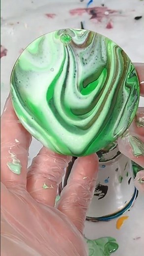 Tree Ring Paint Pour Ornament - Green & White