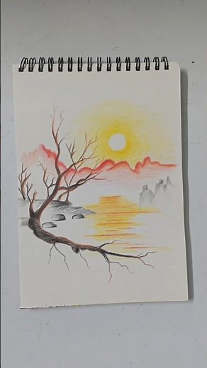Peaceful Sunset Landscape Drawing with Color Pencils 🌅 #art #acrylicscenery