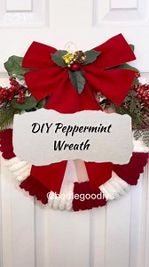 DIY Peppermint Inspired Wreath This was such an easy and fun wreath to make I used red & white chunky yarn, and berry picks (x2) from Walmart You ca | Home Goodiys