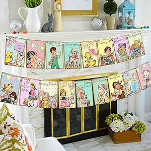 Racenaf Vintage Easter Banner - 17pcs Pennant Decorations, Pastel, 7.1" x 5.5" Rectangular Cards, Durable Cardboard, Indoor, Easter Occasion