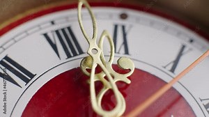 Timelapse of rotation of the hands of the clock on the dial with Roman numerals in the interval of 10 minutes close-up