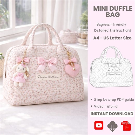 Mini Duffle Bag Sewing Pattern PDF | Beginner Friendly Sewing Pattern Tutorial | Travel Bag Pattern | Weekender Bag Sewing Pattern - Etsy