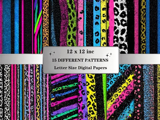 Neon Animal Print Seamless Patterns: Bright Retro Digital Papers With Funky Leopard & Zebra Mix - Etsy