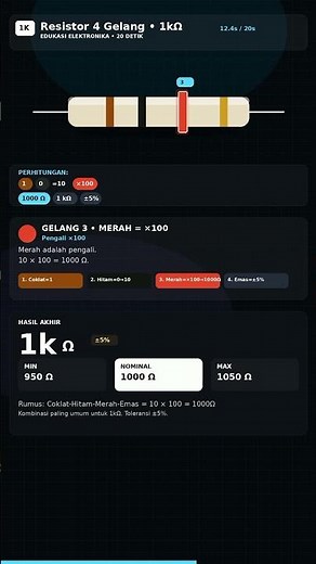 Cara menghitung resistor 4 gelang warna hambatan 1k ohm #elektronikadasar