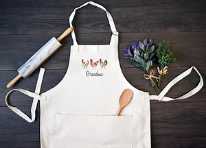 Personalized Linen Kitchen Apron With Chickens, Custom Cooking or Baking Apron With Pocket, Hen Apron for Mom, Mothers Day Gift for Grandma - Etsy