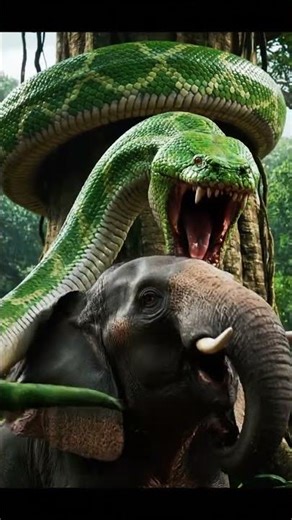 Giant Green Python Attacks Elephant | Serpent Coils Around Jungle Giant in Deadly Strike