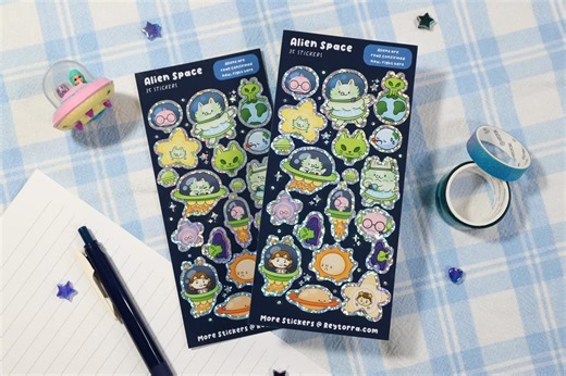 Alien Space Sticker Sheet - Sparkly Glitter Sticker - Etsy