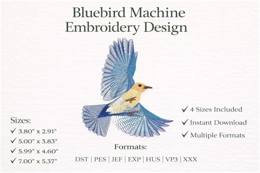 Bluebird Machine Embroidery Design | Flying Bird Pattern (instant Download) - Etsy