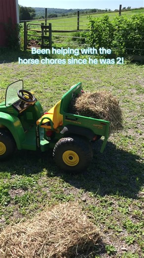 Our boys have always loved helping us! Lucky for them, they have the right toys for the job! #farmlife #farmkids #horses #johndeere