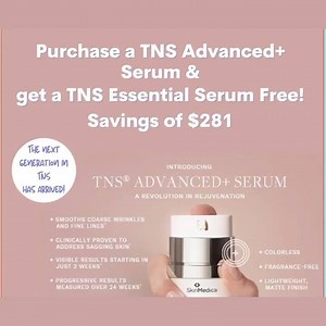 Introducing TNS Advanced+ Serum! SkinMedica's TNS Advanced+ Serum is a skin rejuvenating formula that visibly improves the appearance of coarse wrinkles, fine lines and sagging skin. Powered by TNS®-MR and Renessensce (RSC) Advanced, this combination encourages skin cell renewal and supports collagen and elastin levels revealing a smoother, more radiant and youthful complexion. Limited to the first 10 patients! Sorry no rain checks. | Vitality Anti Aging Center | Facebook