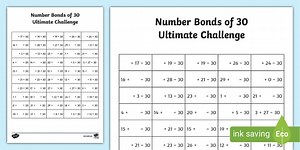Number Bonds of 30 Worksheet