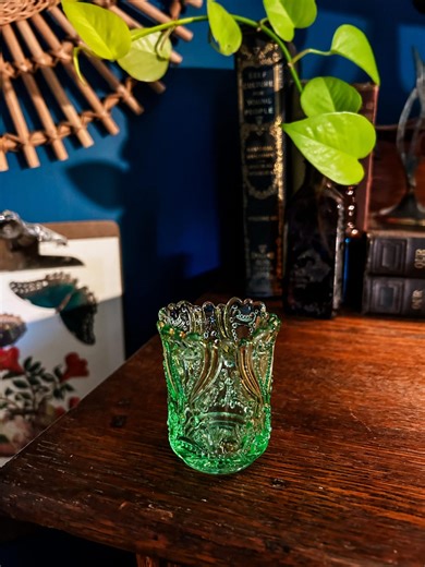 Vintage Victorian Vaseline Idyll Pattern Scarce Apple Green Glass Toothpick Holder Jefferson Co Glows - Etsy
