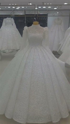 Elegant White Pearl Embellished GownLuxury Hand-Beaded White Bridal Dress