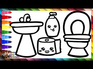 Drawing and Coloring a Bathroom 🚽🧻💦🧼🚰🌈 Drawings for Kids