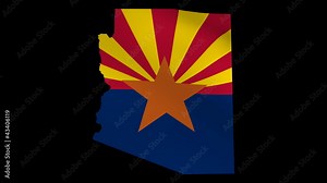 Arizona map with fluttering flag animation