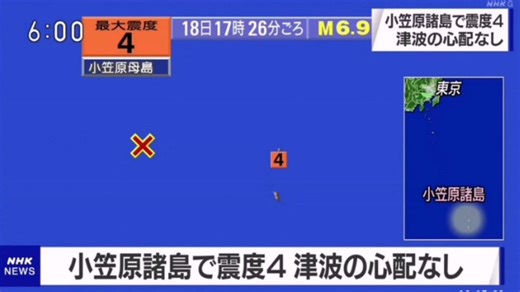 ♒深発地震記録　2020年4月小笠原諸島西方沖地震　M6.8　490km　最大震度4　東京都小笠原村母島　2020年4月18日17時26分ごろ　字幕入り