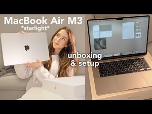 MacBook Air M3 Unboxing (starlight) 2024 | aesthetic customization & setup