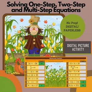 Solving One-Step, 2-Step and Multi-Step Equations - Digital FALL Picture Reveal